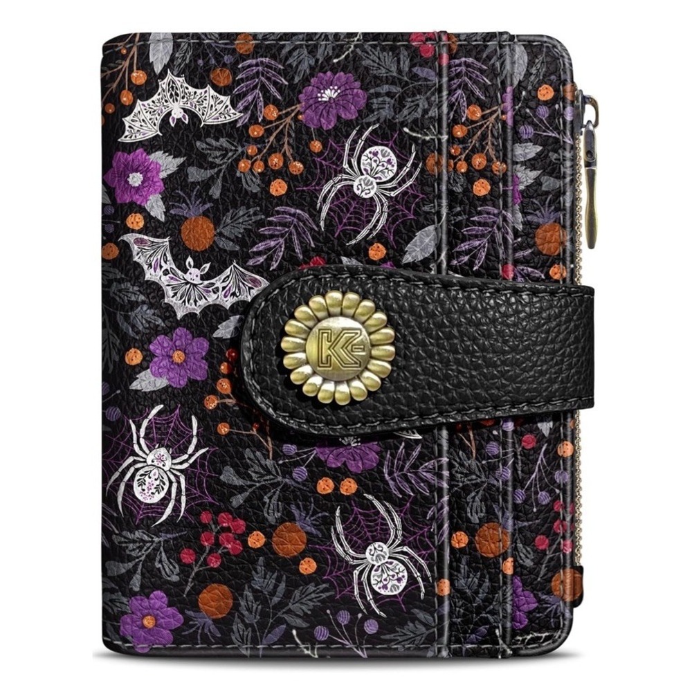 Goth Bats Spiders Web Small Rfid Women Wallet Zipper Coin Pocket NEW